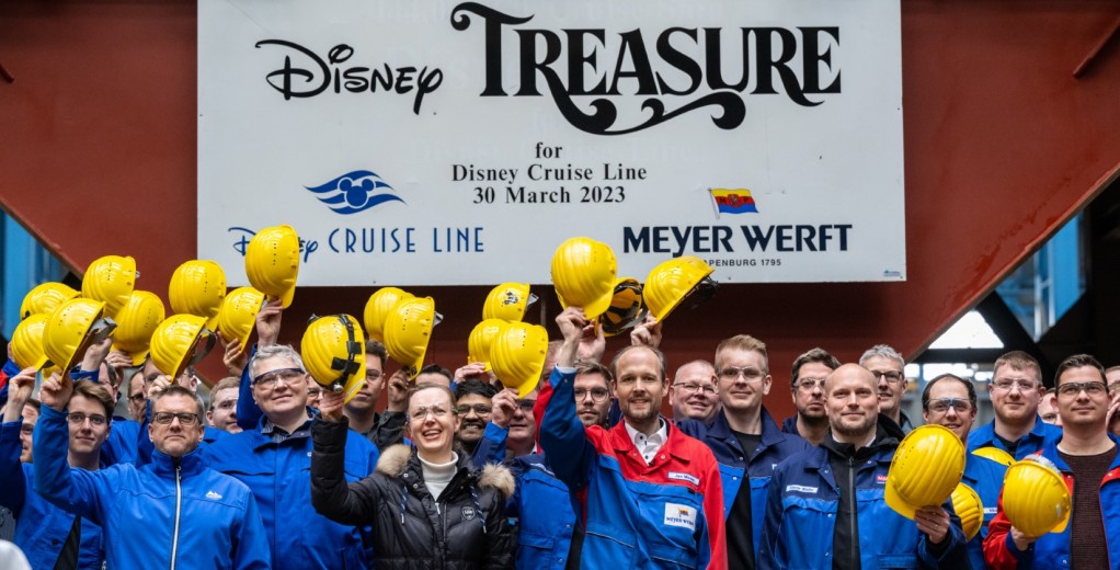 Keel laying for Disney Cruise Line's Disney Treasure at Meyer Werft, Papenburg (Image at LateCruiseNews.com - March 2023)