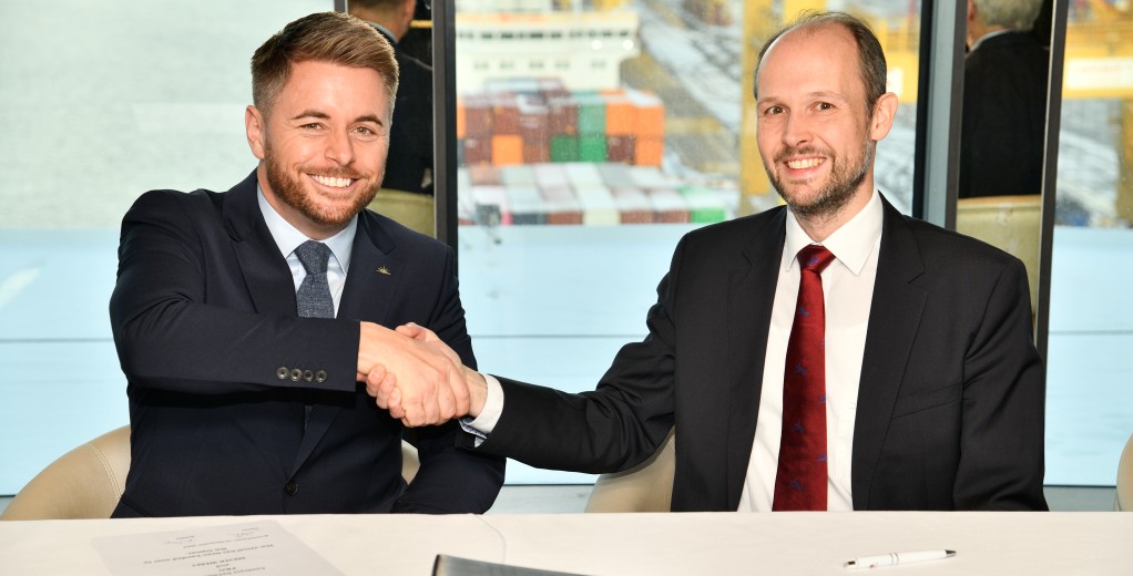P&O Cruises officially welcomes new ship Arvia to its fleet. Official handover ceremony with the Meyer Werft shipyard. Paul Ludlow & Jan Meyer    (Image at LateCruiseNews.com - December 2022)